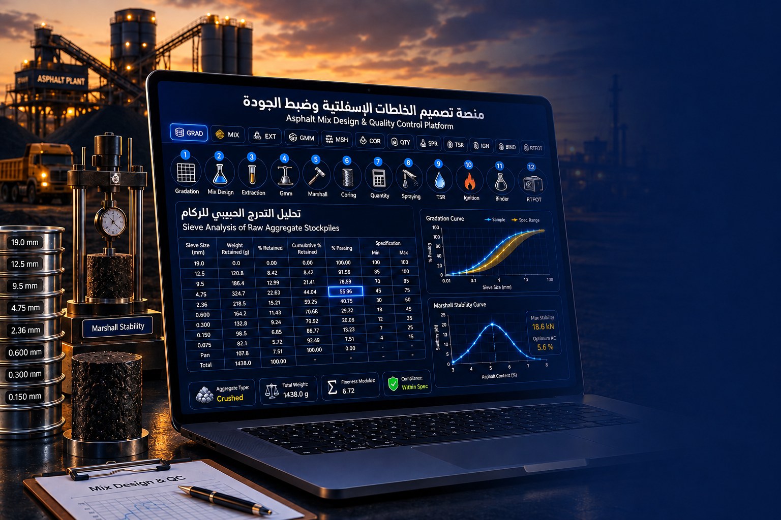 منصة تصميم الخلطات الإسفلتية